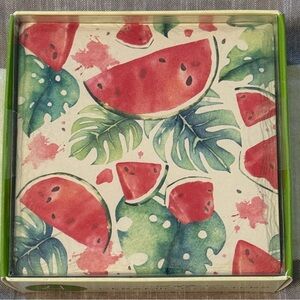 NIB, Watermelon and Leaf Print Decorative Coasters